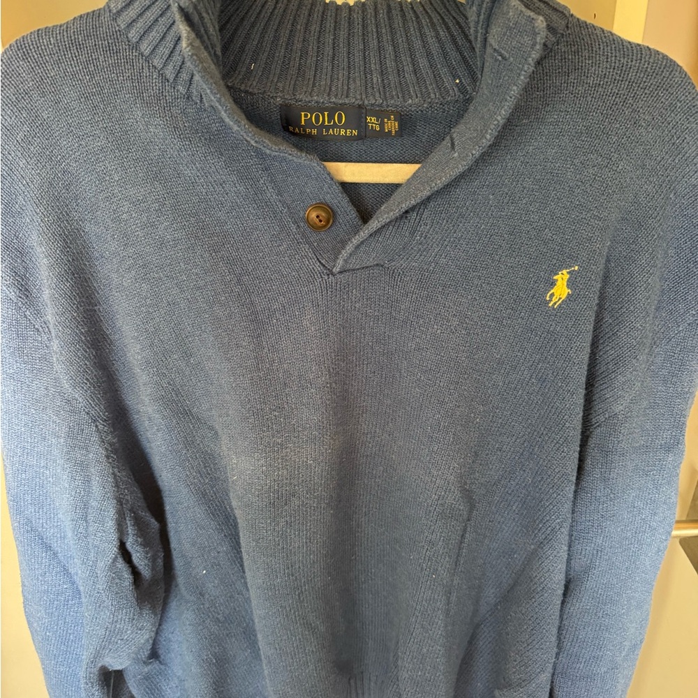 Ralph Lauren Blue V-Neck Sweater Classic Knit